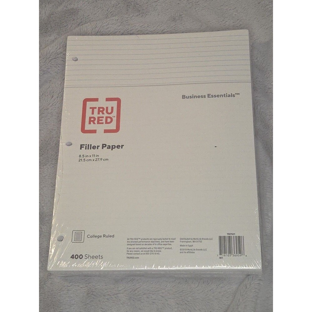 Tru Red Filler Paper 8.5 x 11 College Ruled – 400 Sheets Loose Leaf – New